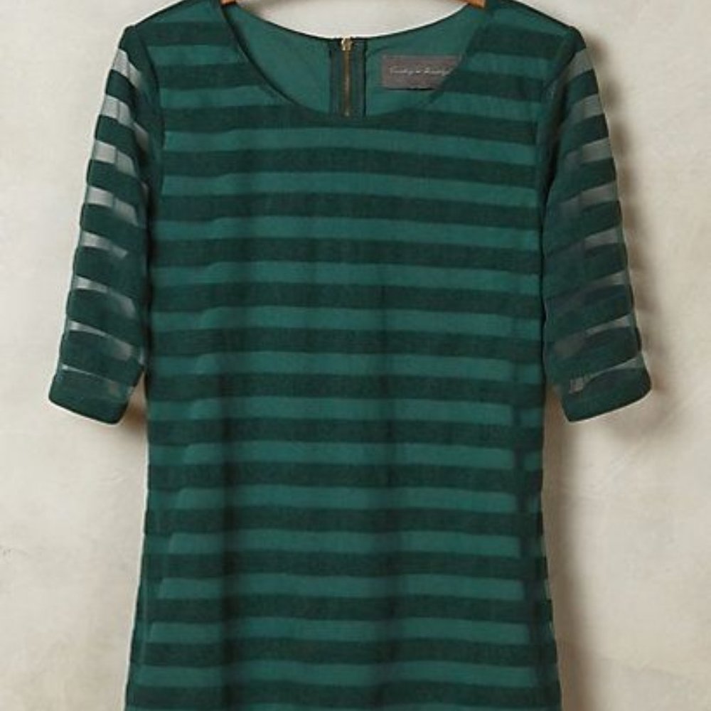 ANTHRO Eastlake Tee Short Sleeve Top Green Mesh Stripes